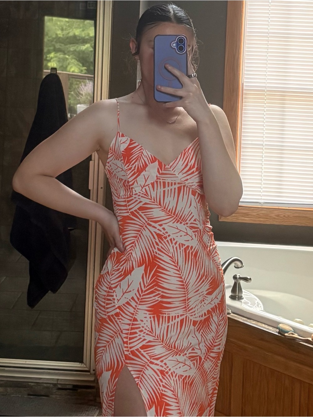 Women's Orange Leaf-Print Spaghetti Strap Dress from Windsor